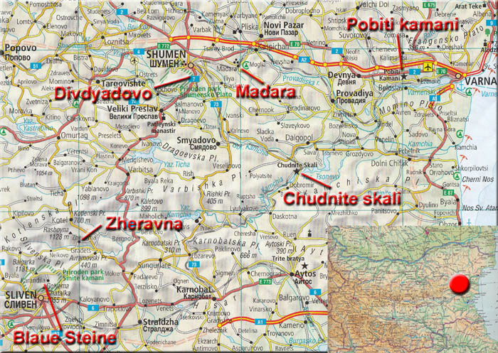 Übersicht; die folgenden drei Bilder stammen von der Fahrt von Varna quer durch den Ostbalkan nach Sliven