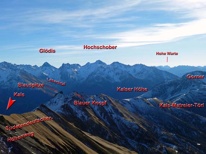 umfassender Gipfelblick von der Bretterwandspitze: im SO die Schobergruppe