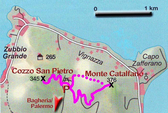 Karte Cozzo San Pietro - Monte Catalfano