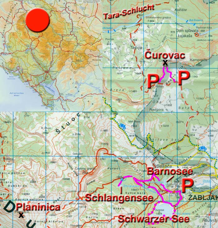 Karte Čurovac und 3 Seen