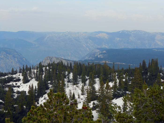 der Plateaurandgipfel Čurovac links der Bildmitte, gesehen von SW, von der Štuoc-Straße aus 1950 m Seehöhe