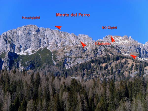 der Monte del Ferro von SSO (Sappada-Mühlbach); wir ersteigen den NO-Gipfel