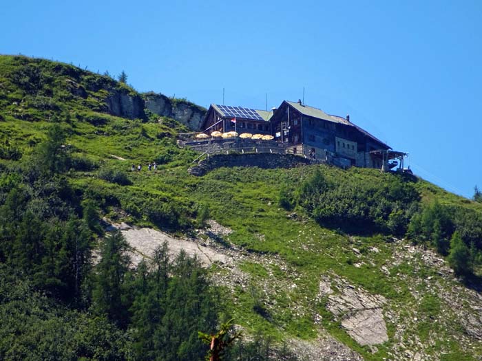 das gastfreundliche Purtschellerhaus auf knapp 1700 m Höhe; noch 1000 Hm ins Tal