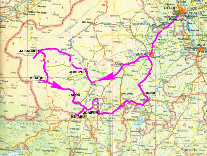 Karte der gesamten Rajasthan-Rundreise