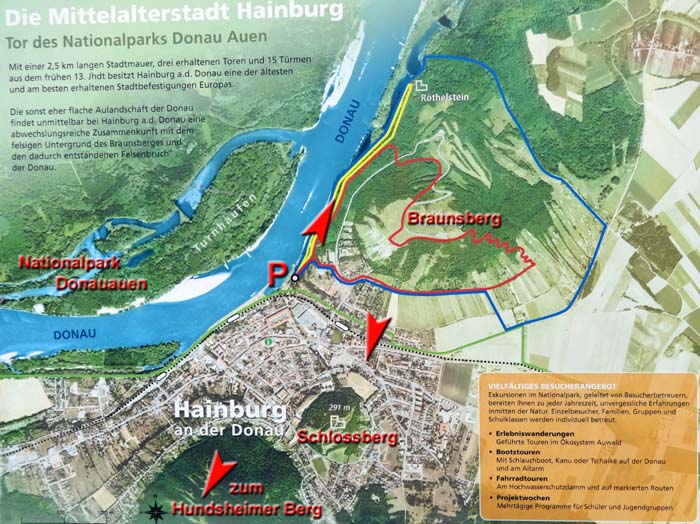 Lageplan Hainburg mit Braunsberg und Schlossberg