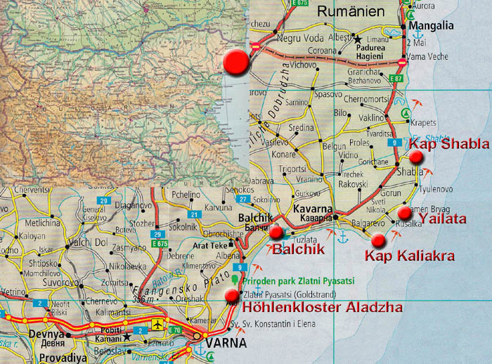 unsere Hauptstationen auf dem Weg von Varna zur rumänischen Grenze