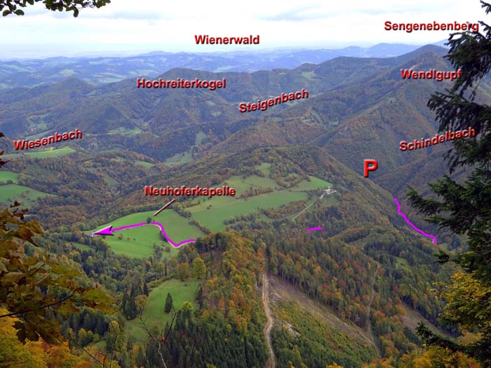 Tiefblick auf den ersten Teil des Aufstiegs von Inner Wiesenbach