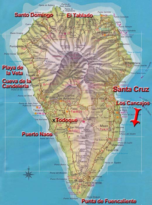 Karte La Palma mit unseren wichtigsten Anlaufstellen