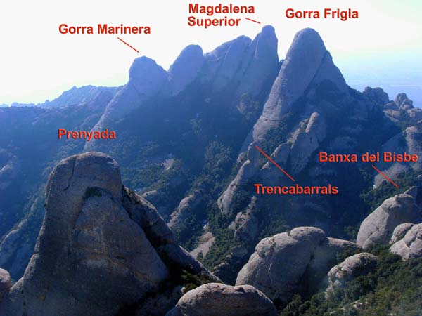 Blick vom Gipfel nach SSW auf die Tebesgruppe, durch deren Steilflanken unser Rückweg führen wird