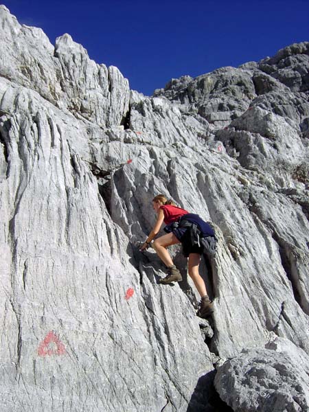 kurze ungesicherte Kletterstellen am Aufstieg zum Rothorn