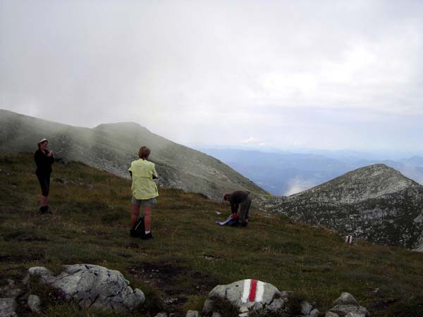Blick vom Rand des Gipfelplateaus nach W; rechts der Taubenstein, der Nordgipfel des Ötscher