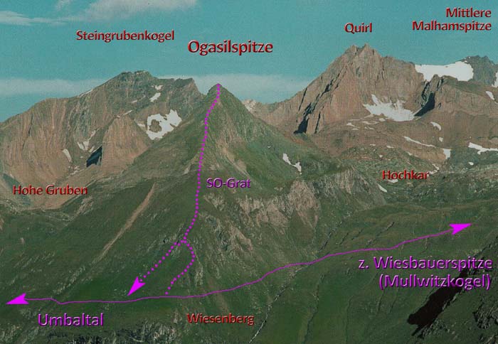 die Berge um die Ogasilspitze von SO (Toinigspitze, Lasörlingkamm)