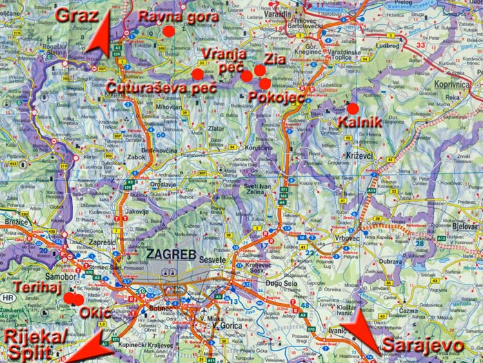 Karte Klettergebiete Raum Zagreb
