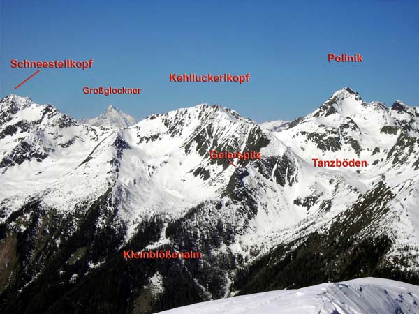 im NW der Nordast jenseits des Teuchltales mit dem Polinik als höchstem Gipfel der Kreuzeckgruppe