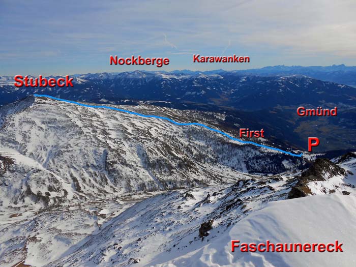 der Aufstieg aufs Stubeck von NW, vom Gipfel des Faschaunereck ...
