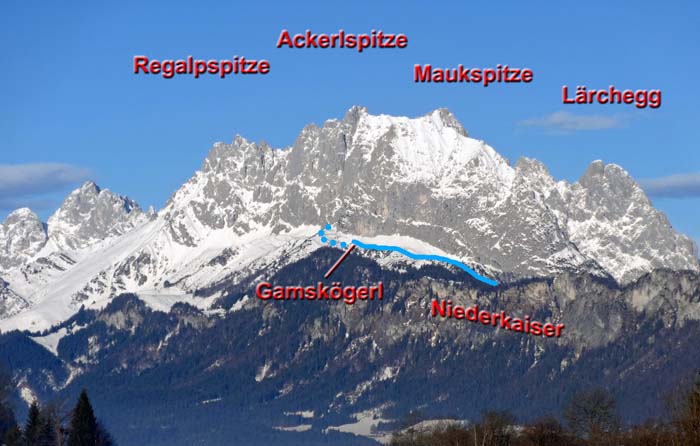 der östliche Wilde Kaiser mit dem oberen Teil unserer Route von St. Johann in Tirol