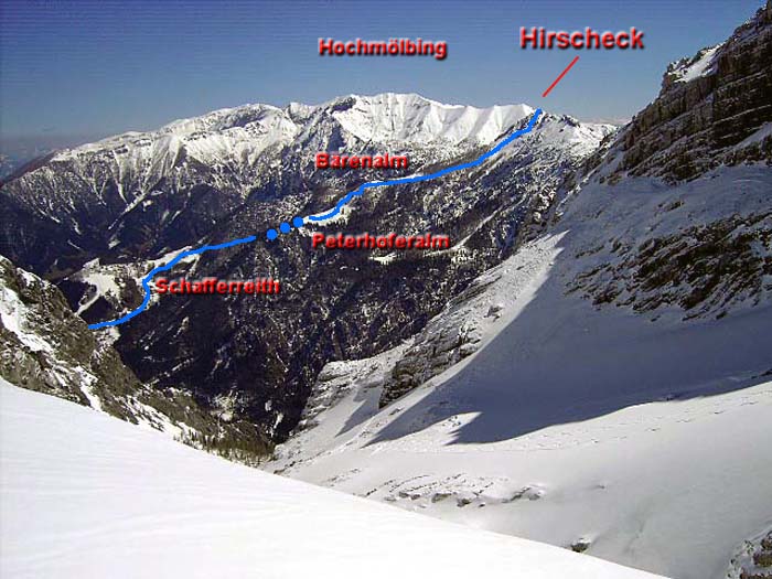 der Aufstieg von W, aus dem Südlichen Wassertal zwischen Kraxenberg und Mitterberg