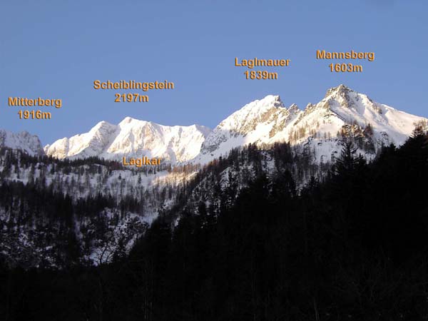 Blick von der Leopoldenwiese auf die Gipfel rund um das Laglkar