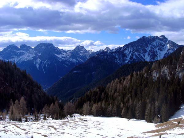 im SW der Sissanisalm die Cime di Sappada und der Monte Chiadin (rechts)