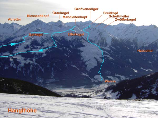 zwei Oberpinzgauer Schitouren von N (Hanglhöhe, Kitzbüheler Alpen): Mahdleitenkopf und Breitkopf