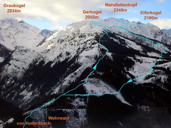 Anstieg und Abfahrt auf den Mahdleitenkopf von Hollersbach aus