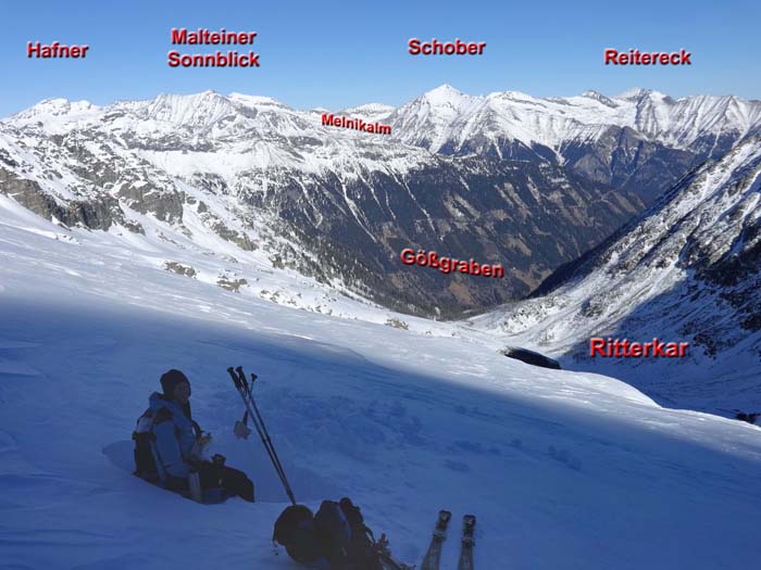 die Gipfelkette vom Hafner bis zur Faschaun von SW, aus dem oberen Ritterkar der Reißeckgruppe