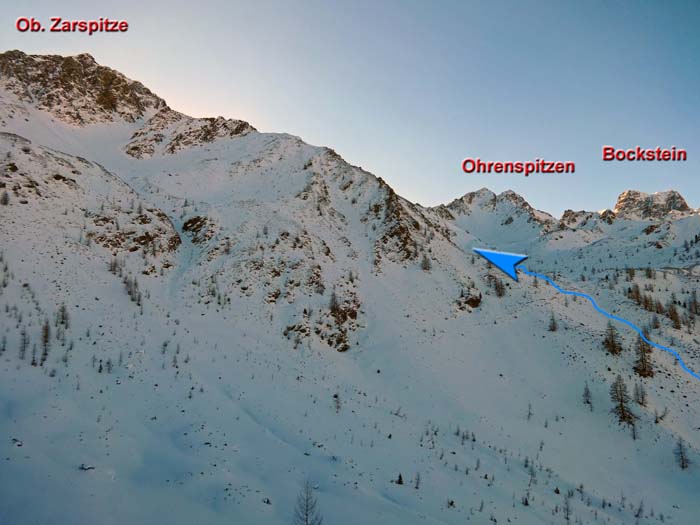 der erste Teil des Aufstiegs in die plateauähnliche Karmulde zwischen Zarspitzen und Bockstein von OSO