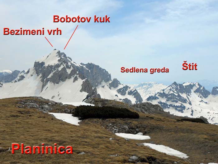 Gipfelpanorama von der Planinica: im S die höchsten Berge des Durmitor