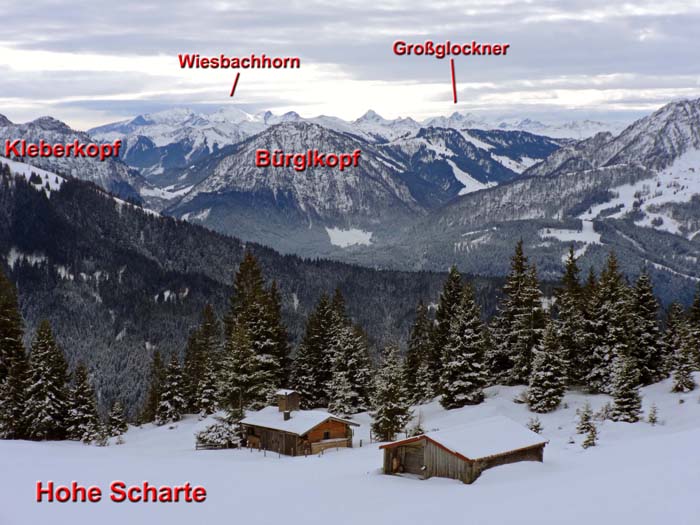 aus der Hohen Scharte sieht man gegen SSO über die Kitzbüheler Alpen hinweg bis zur Glocknergruppe der Hohen Tauern
