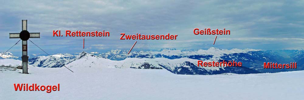und im NO die Ausläufer des riesigen Kitzbüheler Schigebietes bis hin zu den Loferer und Leoganger Steinbergen